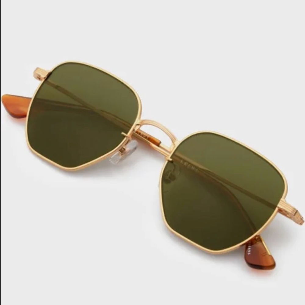 KREWE Troy 18k Gold Frame Sunglasses with Green Lenses